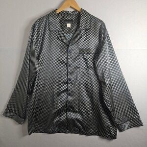 Robert Louis Silk Blend Pajama Top Mens XL Navy Checkered Button Up Shirt Y2K